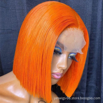 Yeswigs Blue Brazilian Human Virgin Hair Hd Lace Frontal Wigs Pink Red Grey 613 Short Bob Wig Cheap T-Part Wigs For Black Women